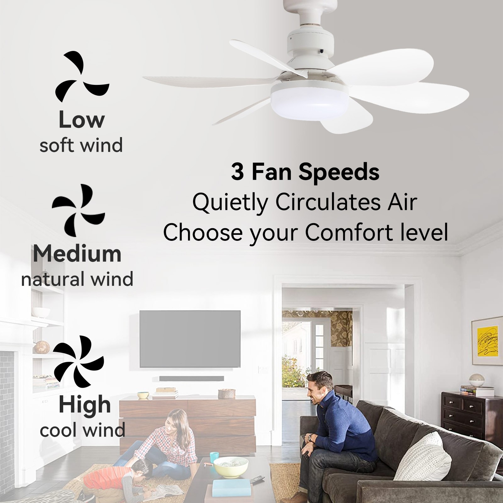 20" Adjustable Socket Ceiling Fan Light 3-Color Temp LED Chandelier With Remote