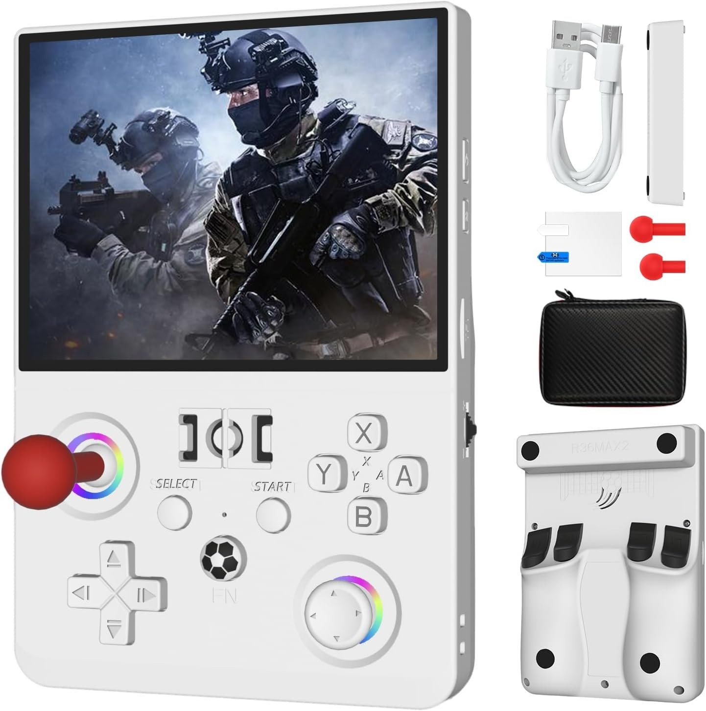 R36MAX 2 Retro Handheld Game Console, 4.5 Inch IPS HD Screen Inch, White