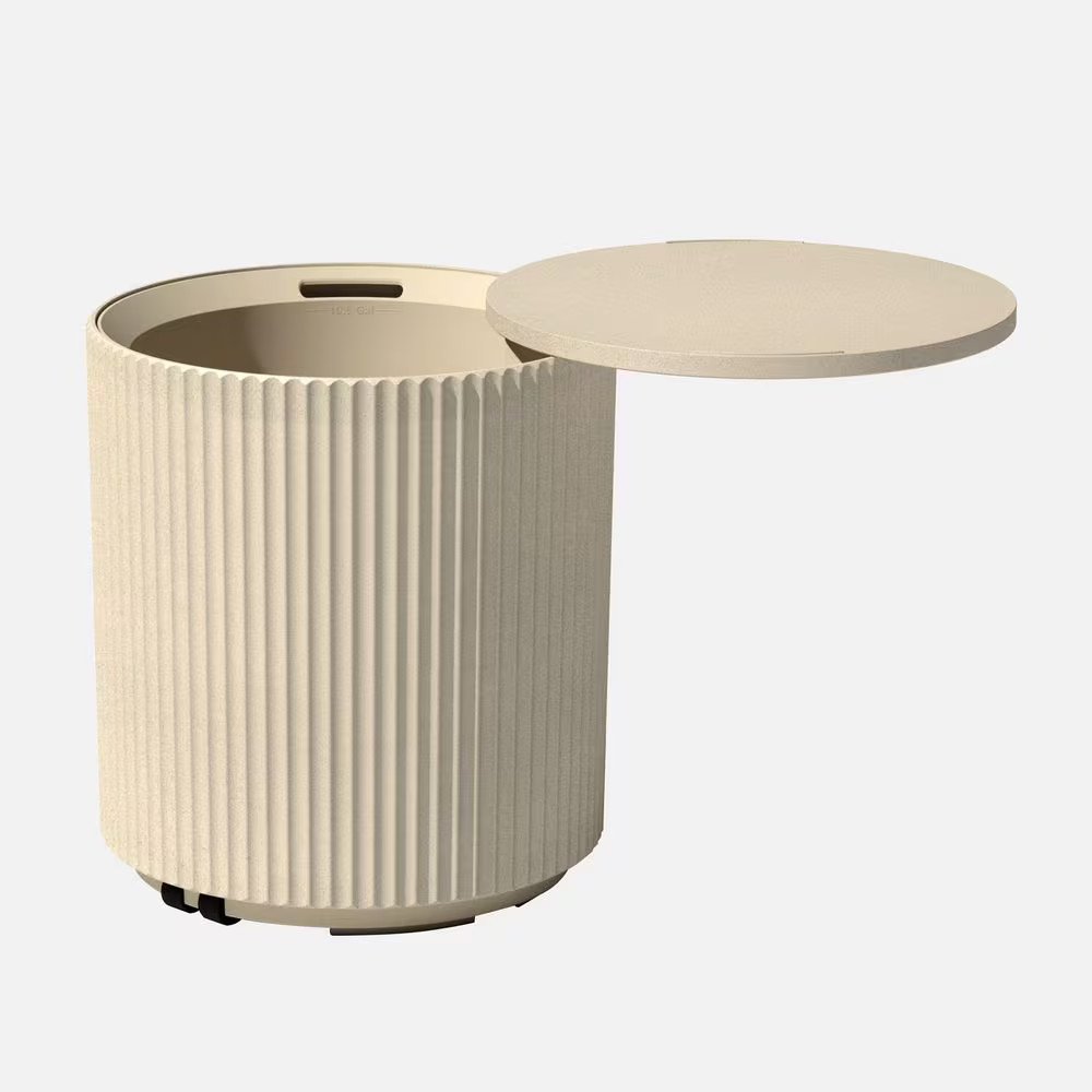 Round Sand Plastic 21 In. H Outdoor Cooler Side Table