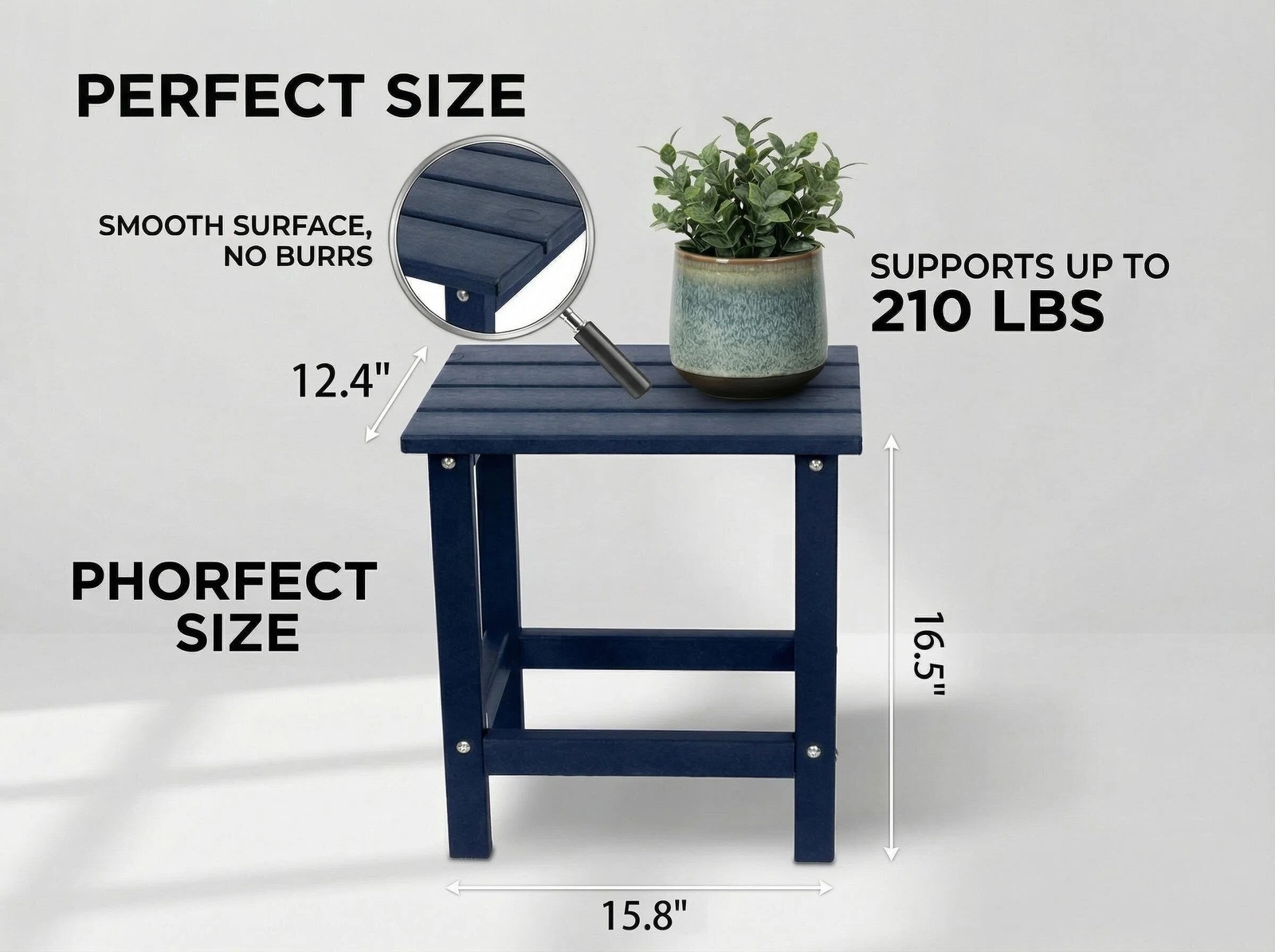 Adirondack Square Outdoor Side Table HDPE Navy Blue