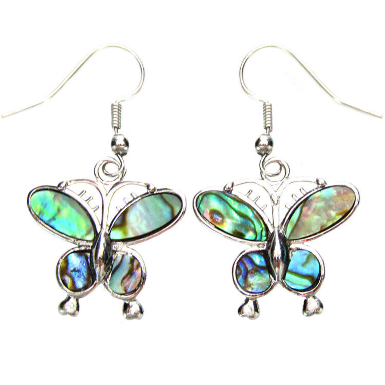Abalone BUTTERFLY nacre blue green mollusk shell earrings