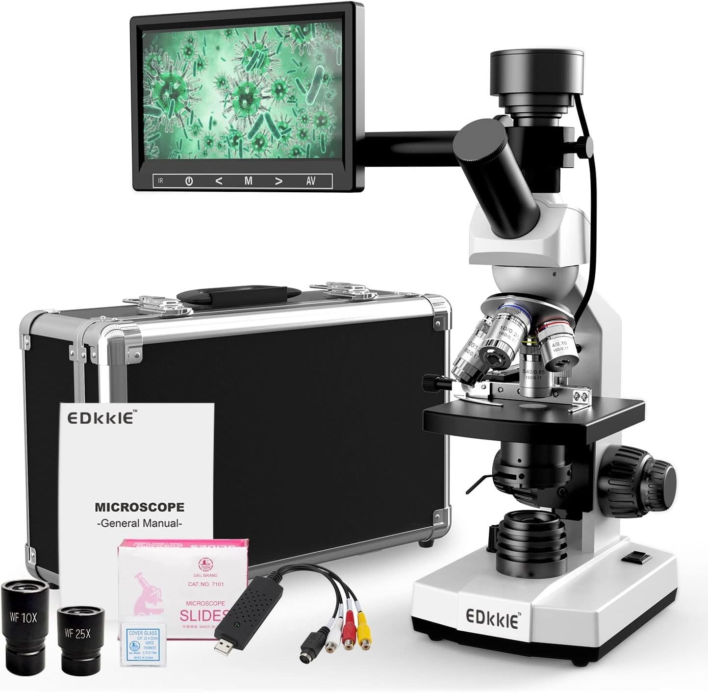 Microscope for Adults with 40X-2500X Magnification, Dual-View Research-Grade ...