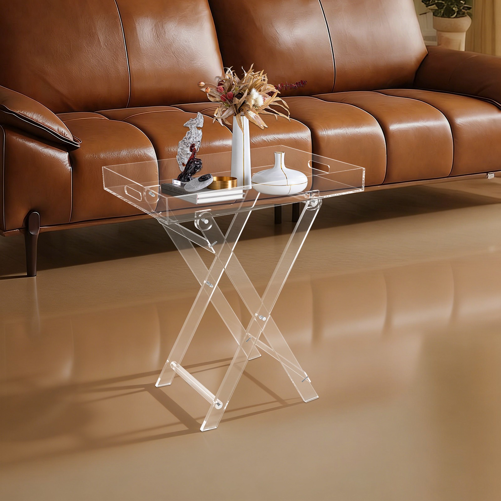 Modern Acrylic Folding Tray Table Clear End Table Small Side Table Coffee Table