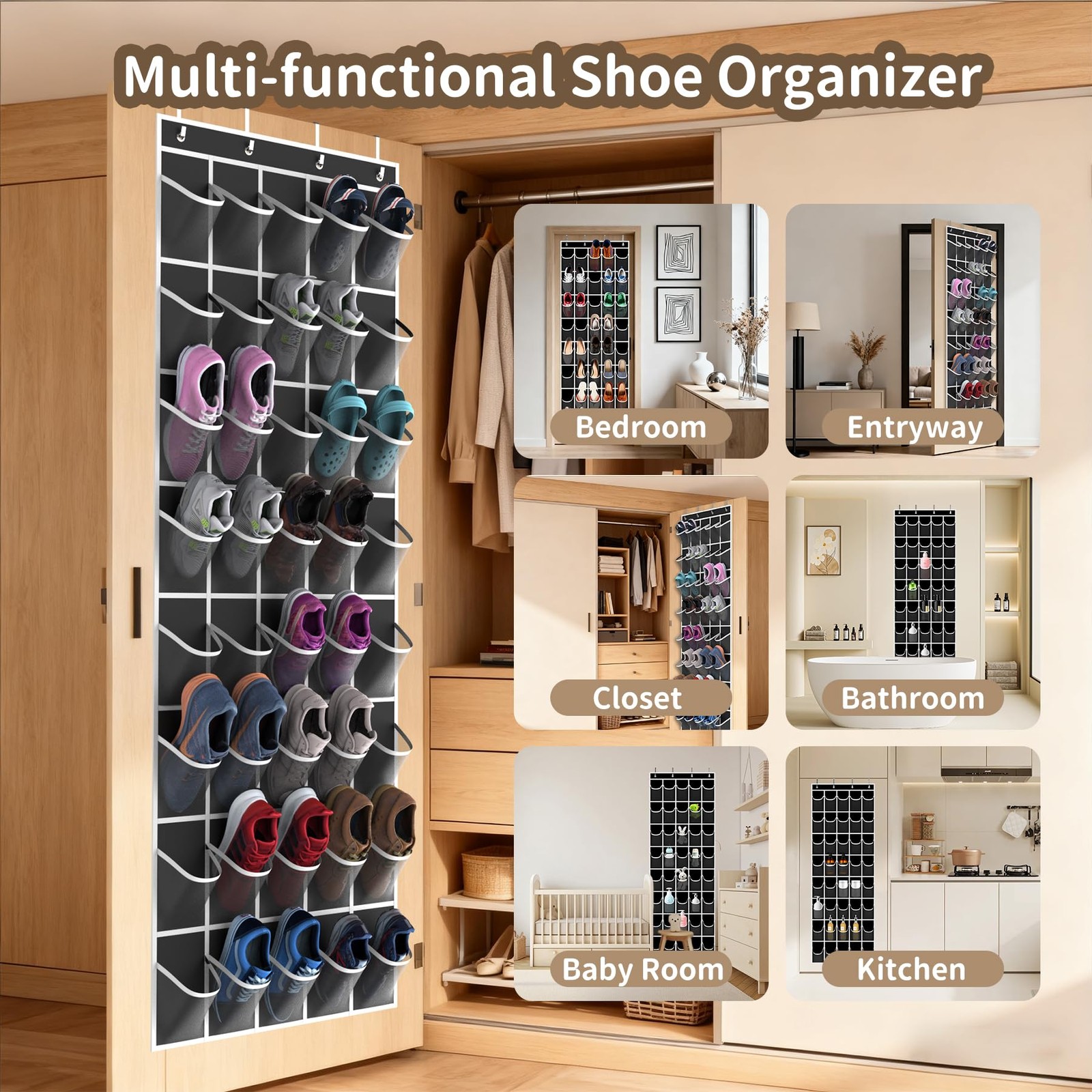 Over the Door Shoe Organizer with 40 Large Pockets, Multi-Purpose Storage for...