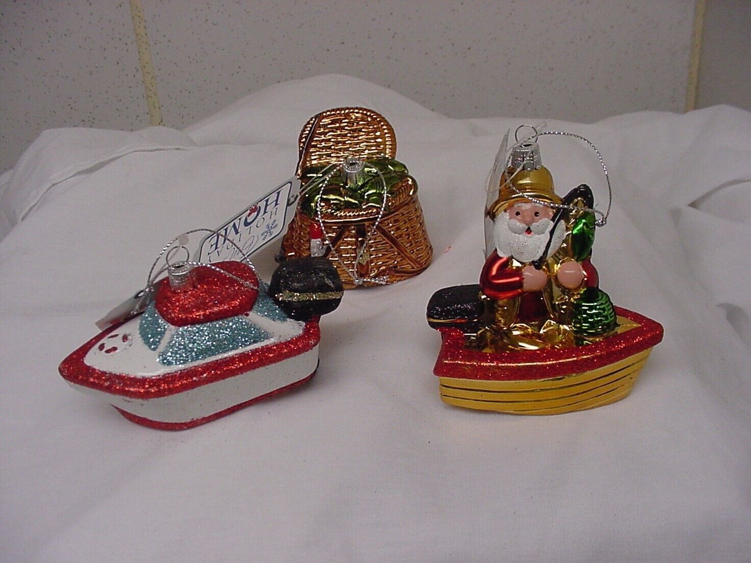 6 LOT FISHING BOAT SANTA CREEL Christmas Ornament New EACH DIFFERENT OUTBOARD
