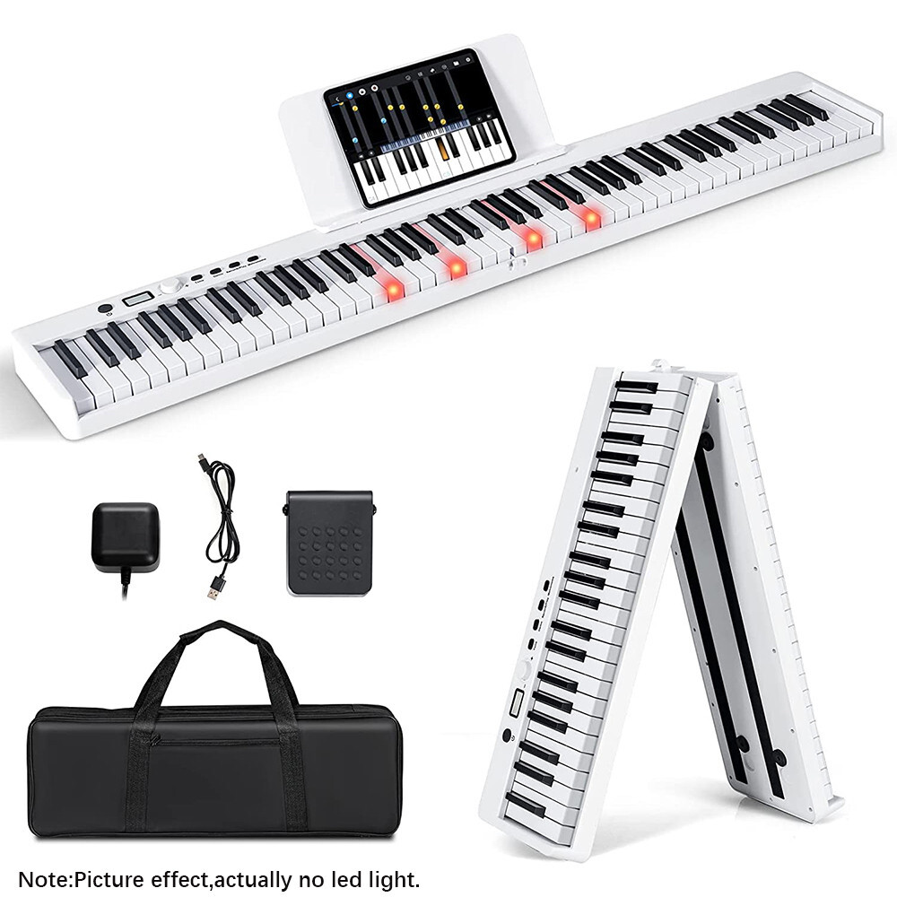 White 88 Key Electric Digital Piano Keyboard Weighted Key w/Pedal,Power Supply