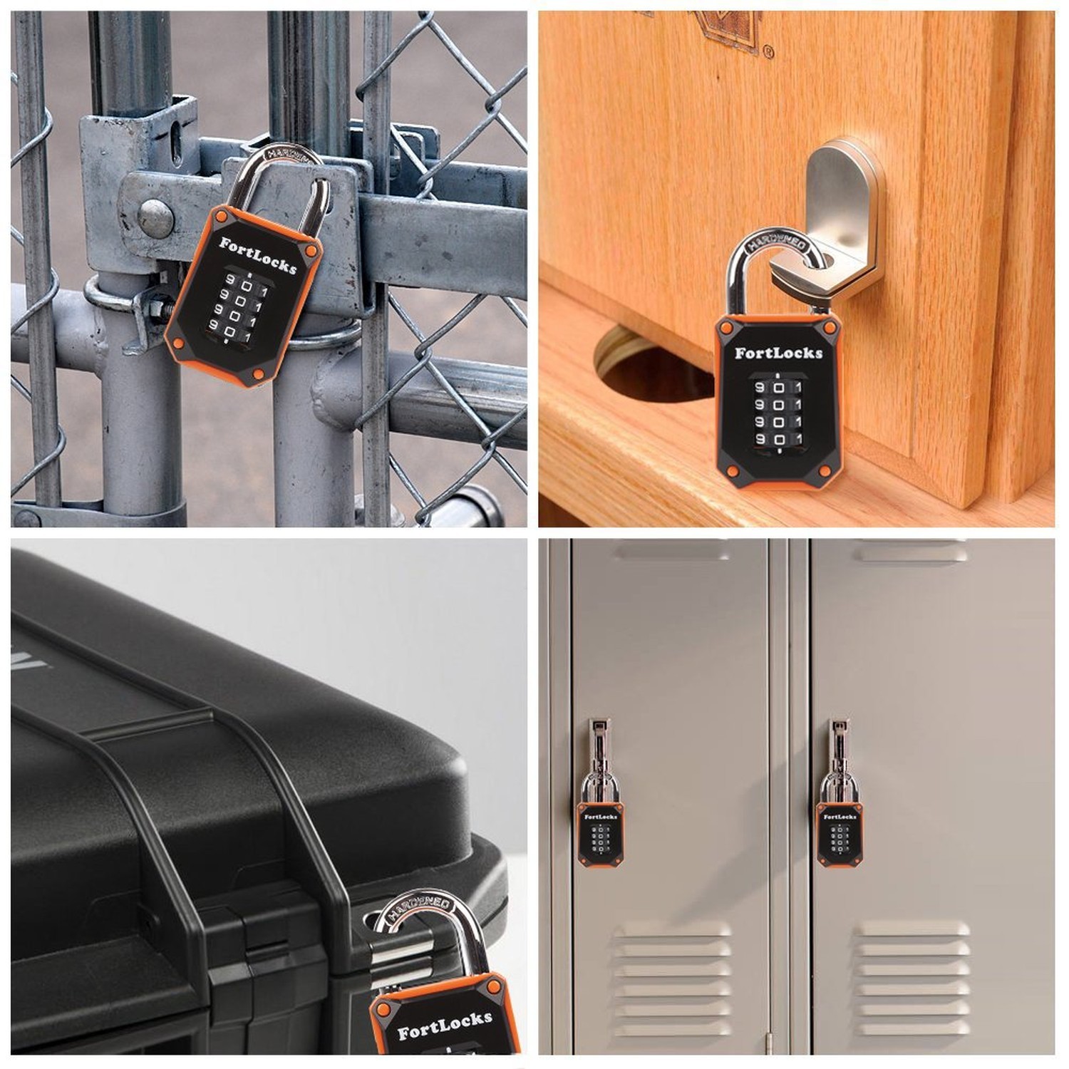 2 Pack Orange 4-Digit Combination Lock - Heavy Duty, Waterproof, Resettable