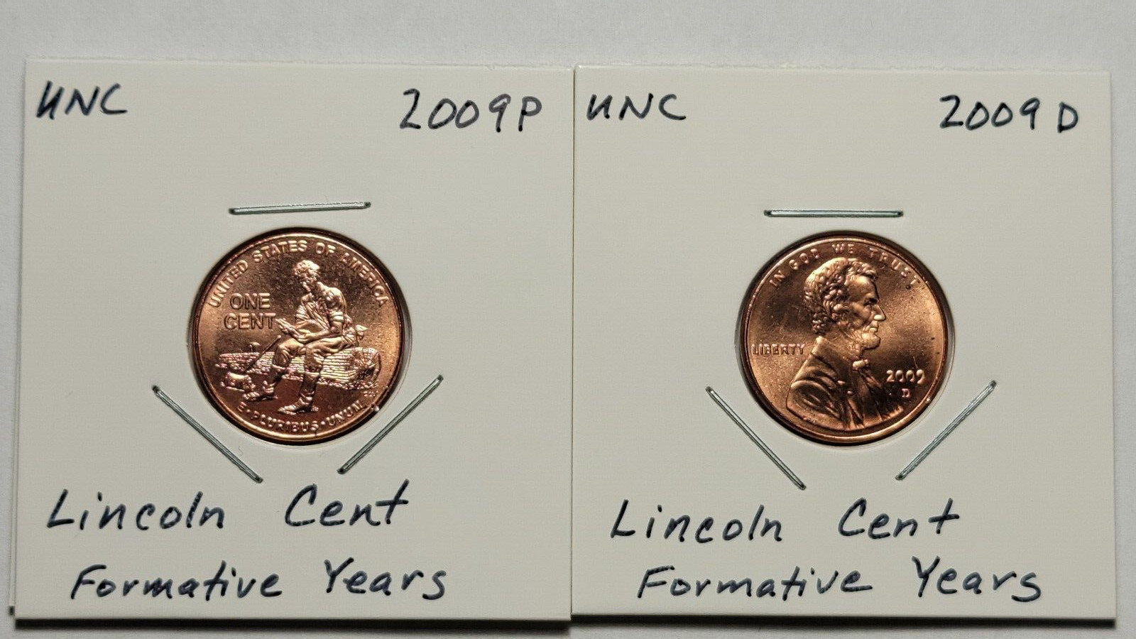 BOTH 2009 D & P  US  1 Cent Lincoln Penny UNC Formative Years
