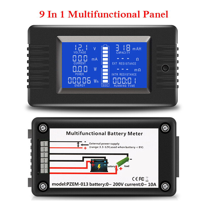 DC 0~200V 0~300A 9 in1 Power Panel Meter Voltage Capacity Impedance Energy SOC
