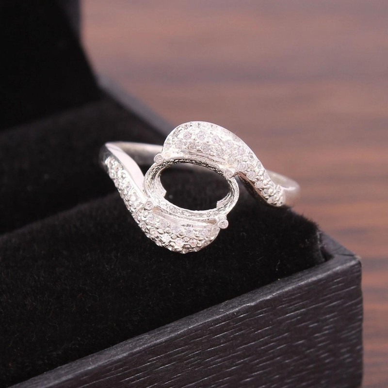 Semi Mount Ring Stone Setting Size 9X7 MM Oval Shape 925 Sterling Silver Jewelry