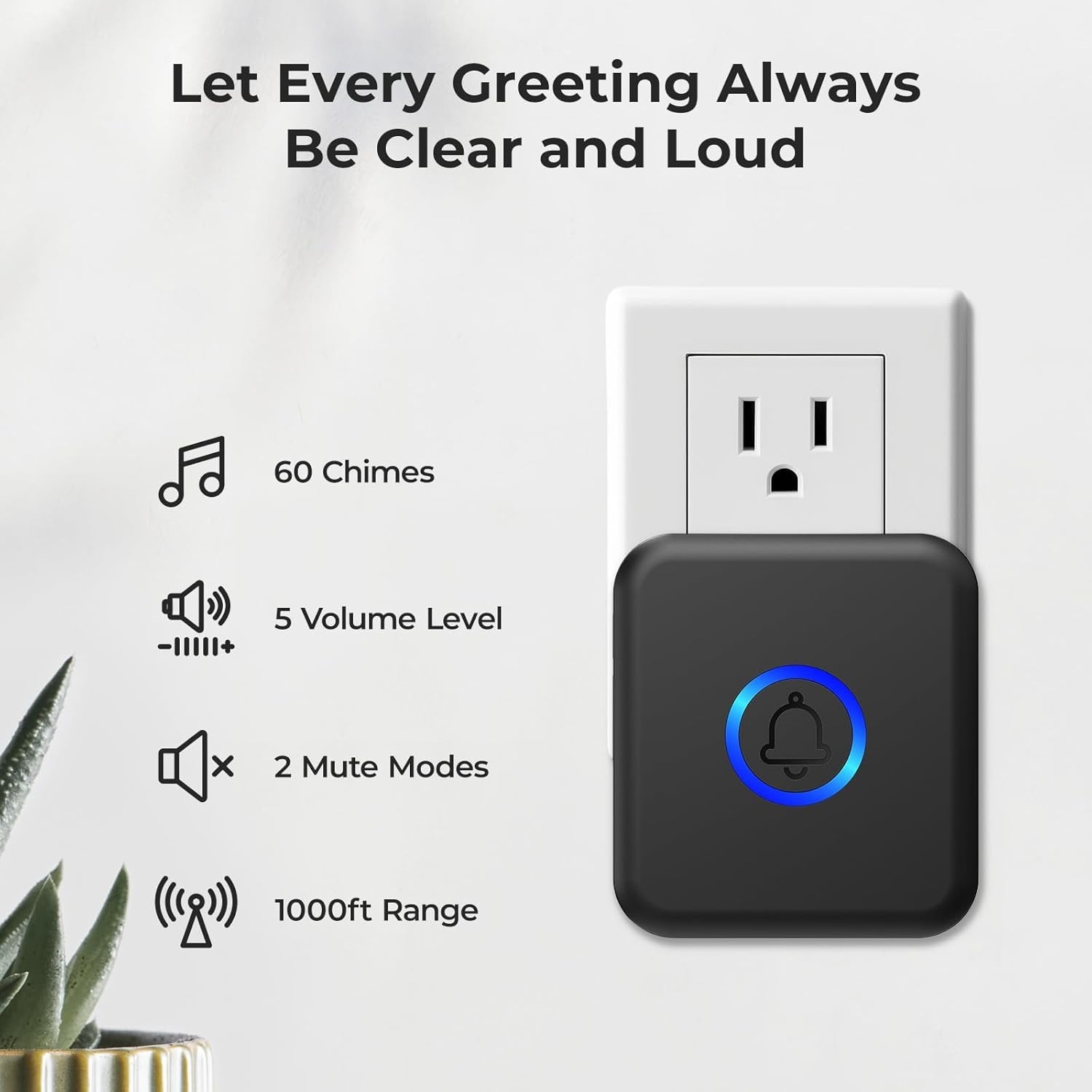 Waterproof Wireless Doorbell with 60 Chimes and Adjustable Volume - Easy Install