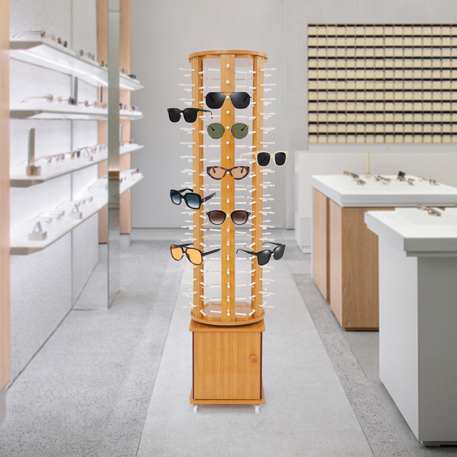 108 Pairs Eyeglasses Display Rack Rotating Glasses Storage Display Stand w/Wheel