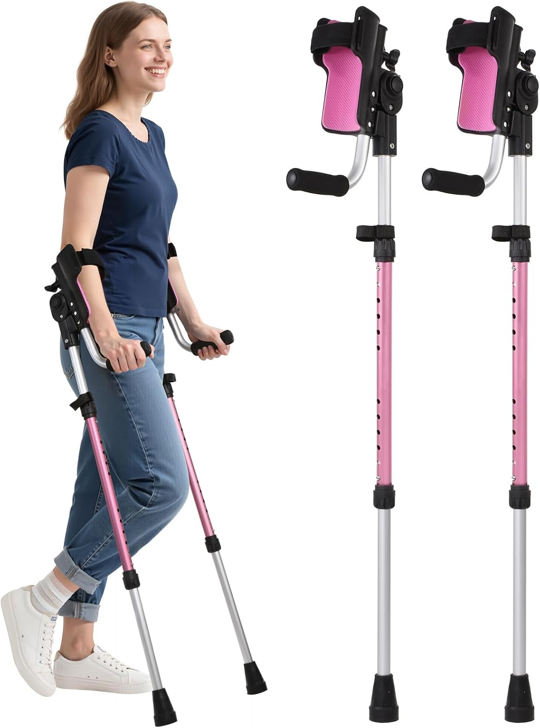 Ergonomic Forearm Crutches for Adults - 3 Adjustable Angles Folding Forearm Crut