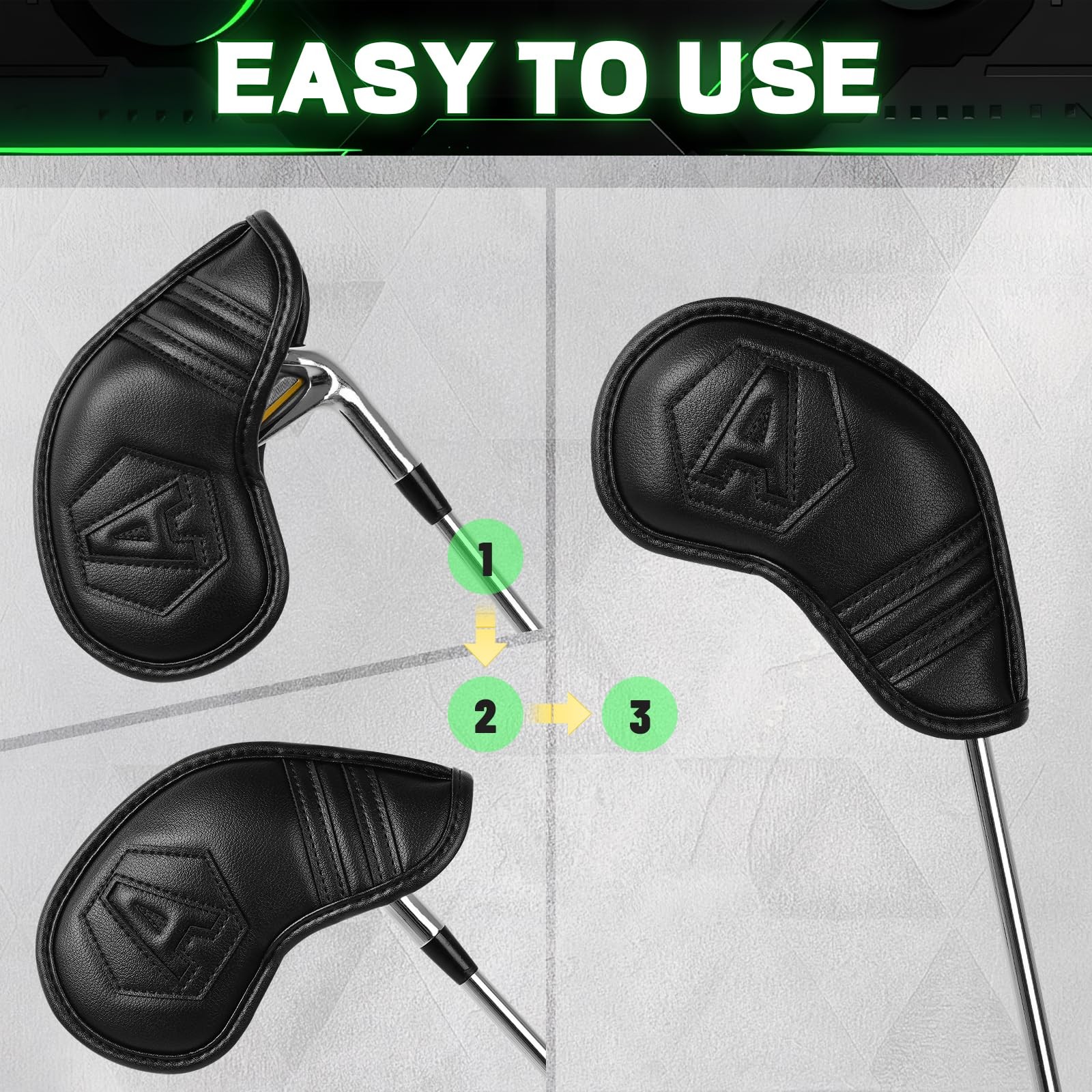 Golf Iron Covers Set 10 Pcs Magnetic Headcovers Classic Black