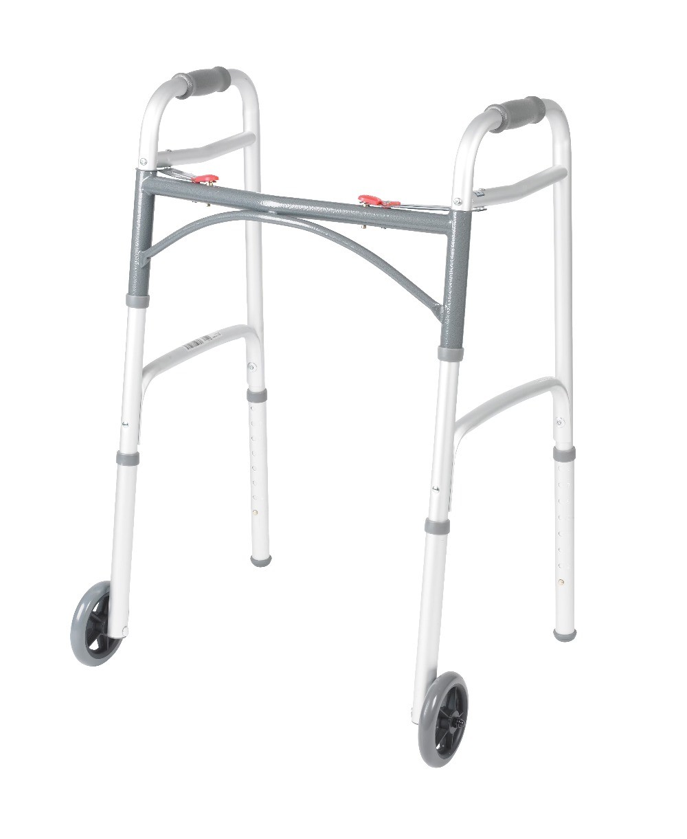 Medical Deluxe Two Button Folding Walker with Wheels