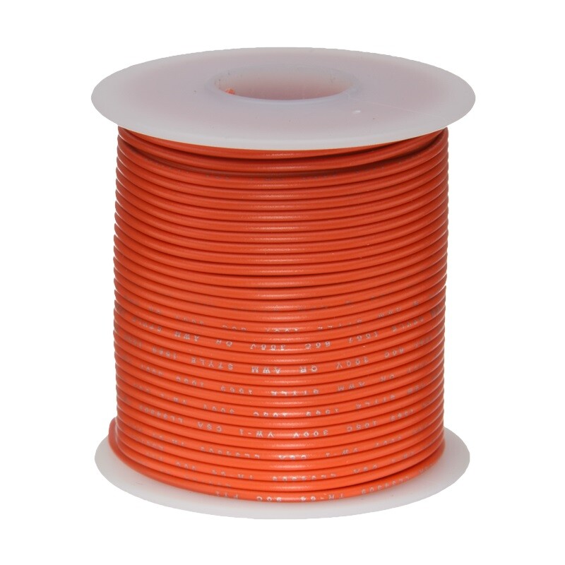 26 AWG Stranded Hook Up Wire, Orange, 25 ft, 0.039" Dia, UL1061, 300V
