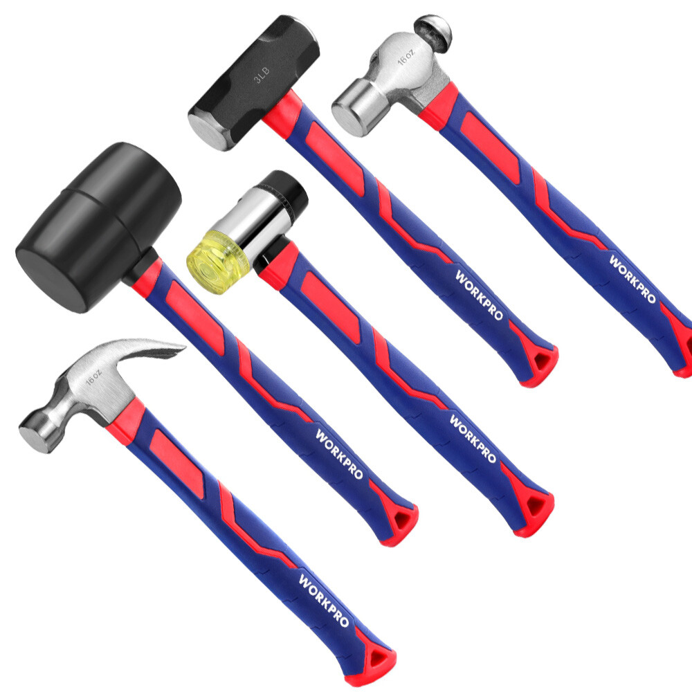 5PC Rubber Mallet Claw Hammer Double-Faced Mallet Sledge Hammer Ball Peen Hammer
