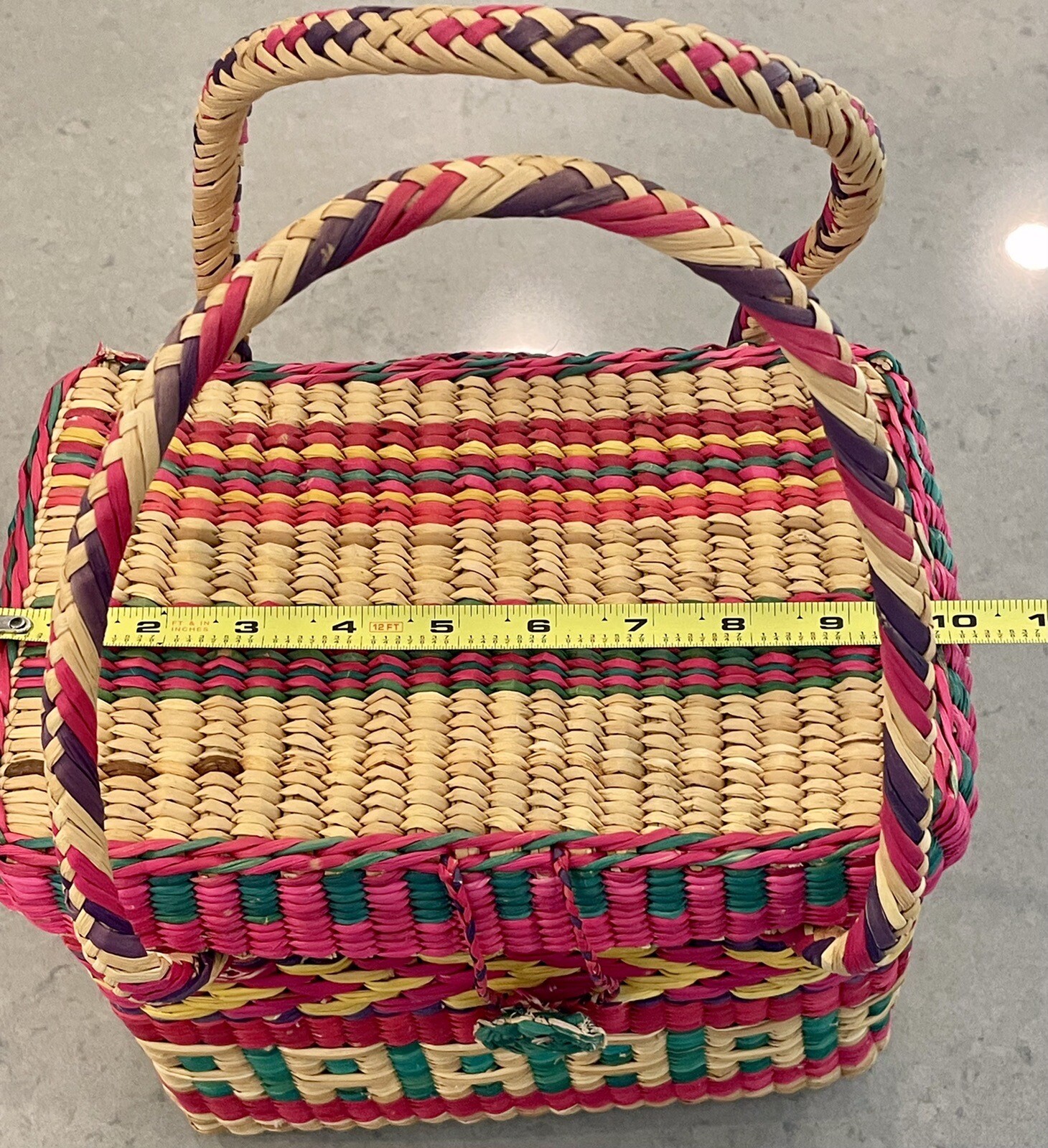 Handmade Woven Multicolor Straw Basket Made In Mexico