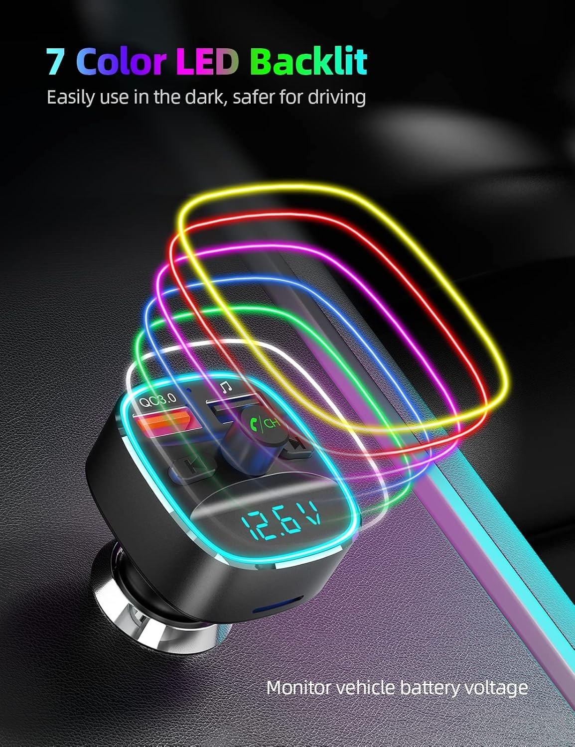 Bluetooth FM Transmitter, Bluetooth Car Adapter with Dual USB Charger Wireles...