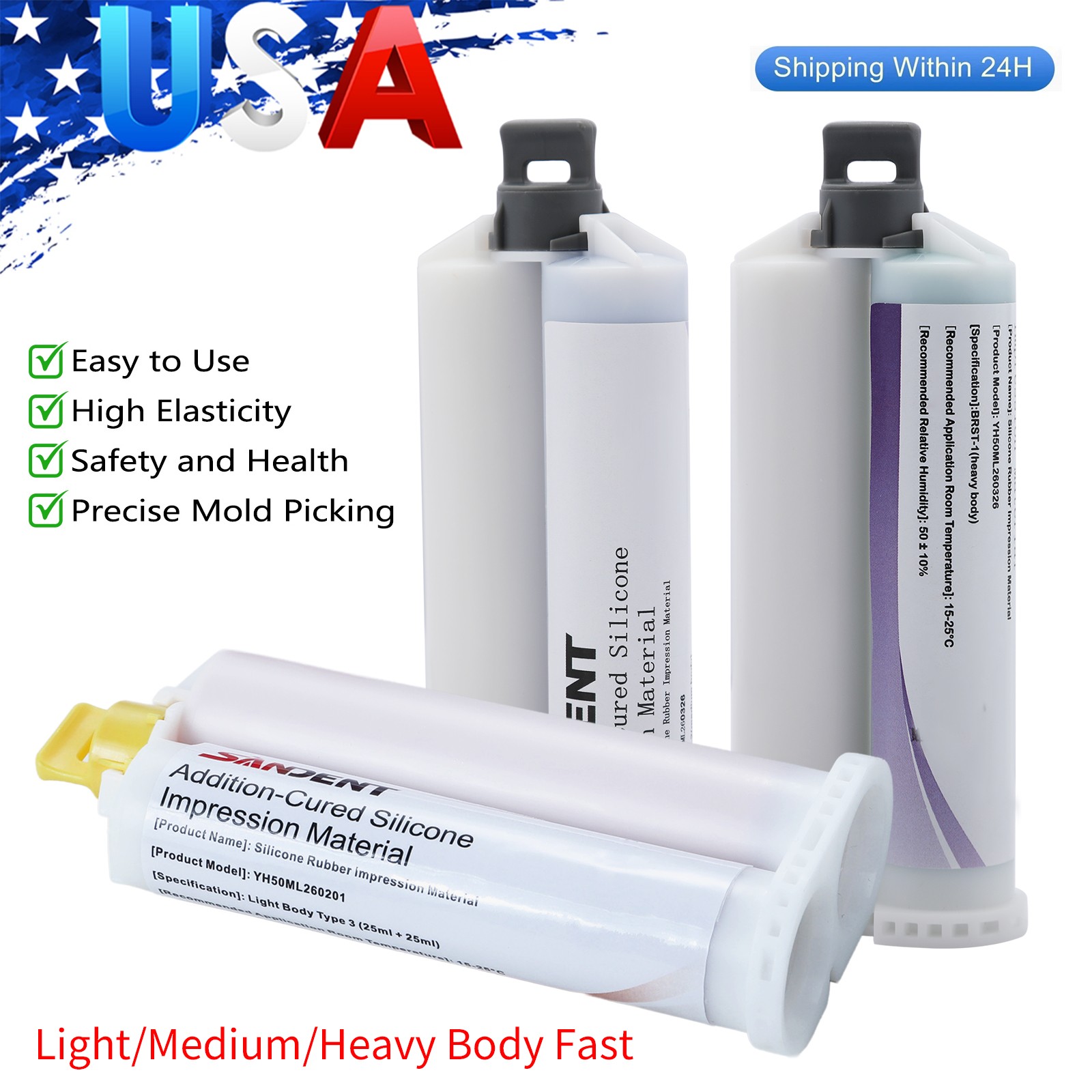 Dental MEDIUM BODY FAST SET VPS PVS Impression Material FAST Set 50ML Cartridges