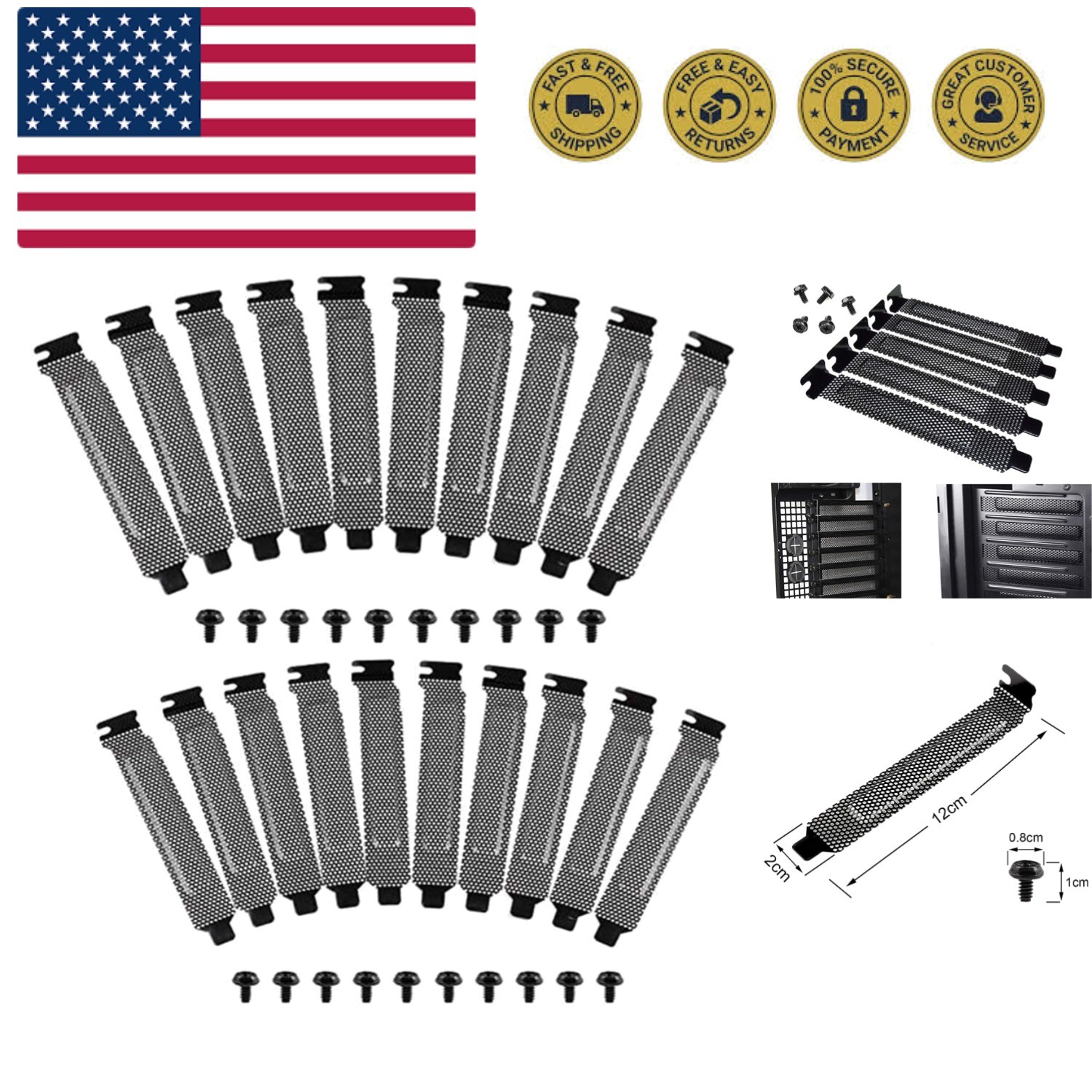 20 Pieces PCI Slot Cover Hard Steel Dust Filter Blanking Plate, Vented Slot C...