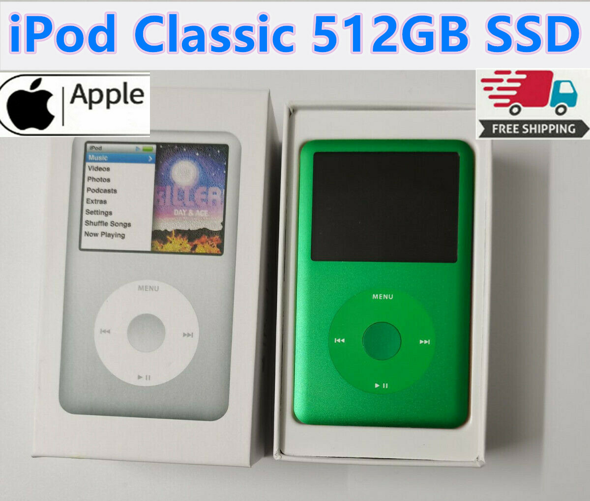 NEW! Apple iPod Classic 7th Gen Green (512GB) SSD U2 +2000mAh Battery Warranty
