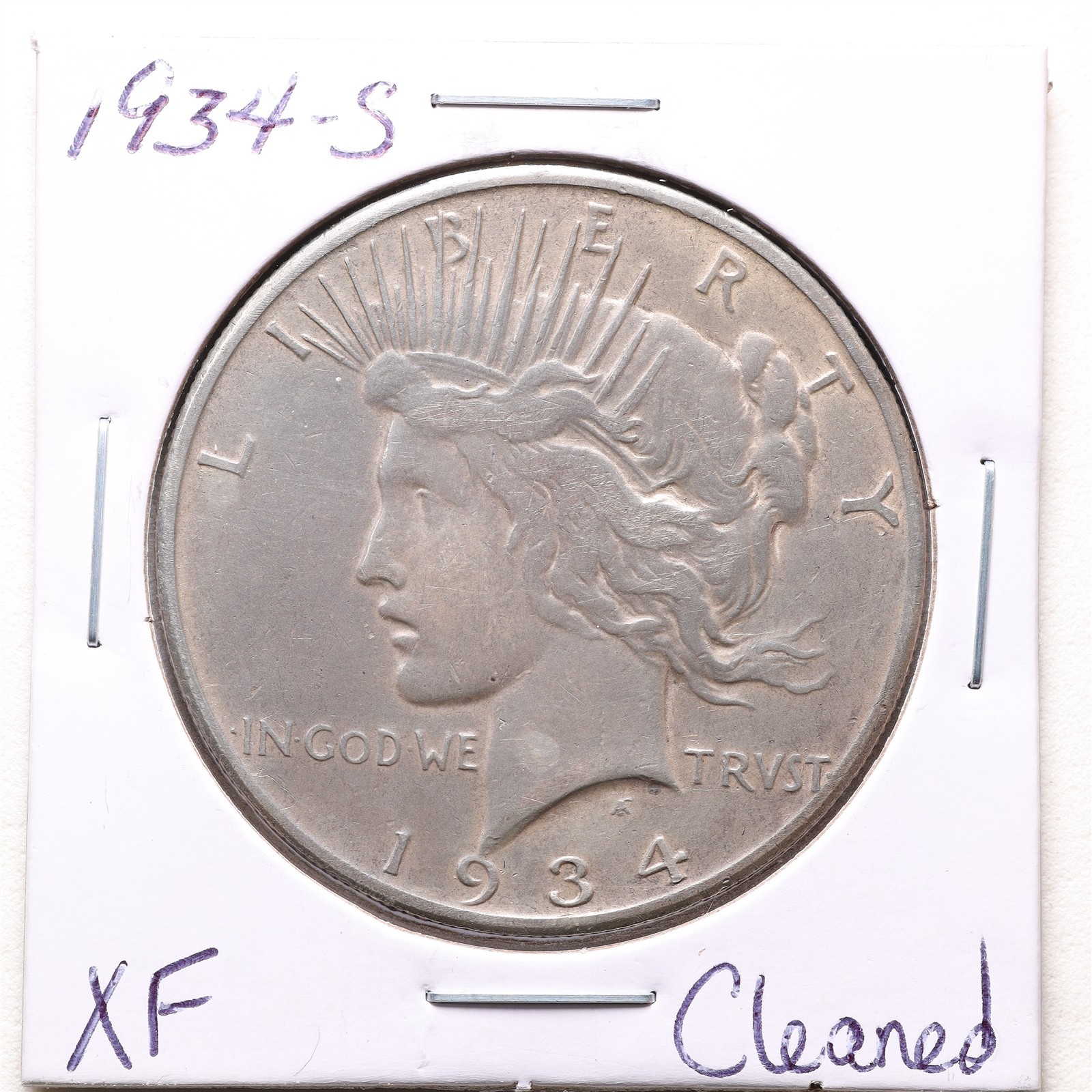 1934-S $1 Peace Silver Dollar with XF Detail Cleaned #7457