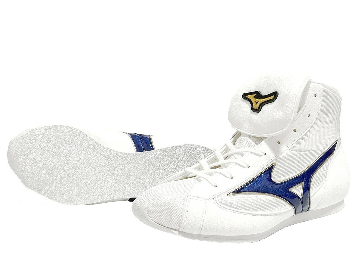 [Made to order] MIZUNO Short Boxing Shoes White Mesh/Blue/Metal Gold Line w/ Bag
