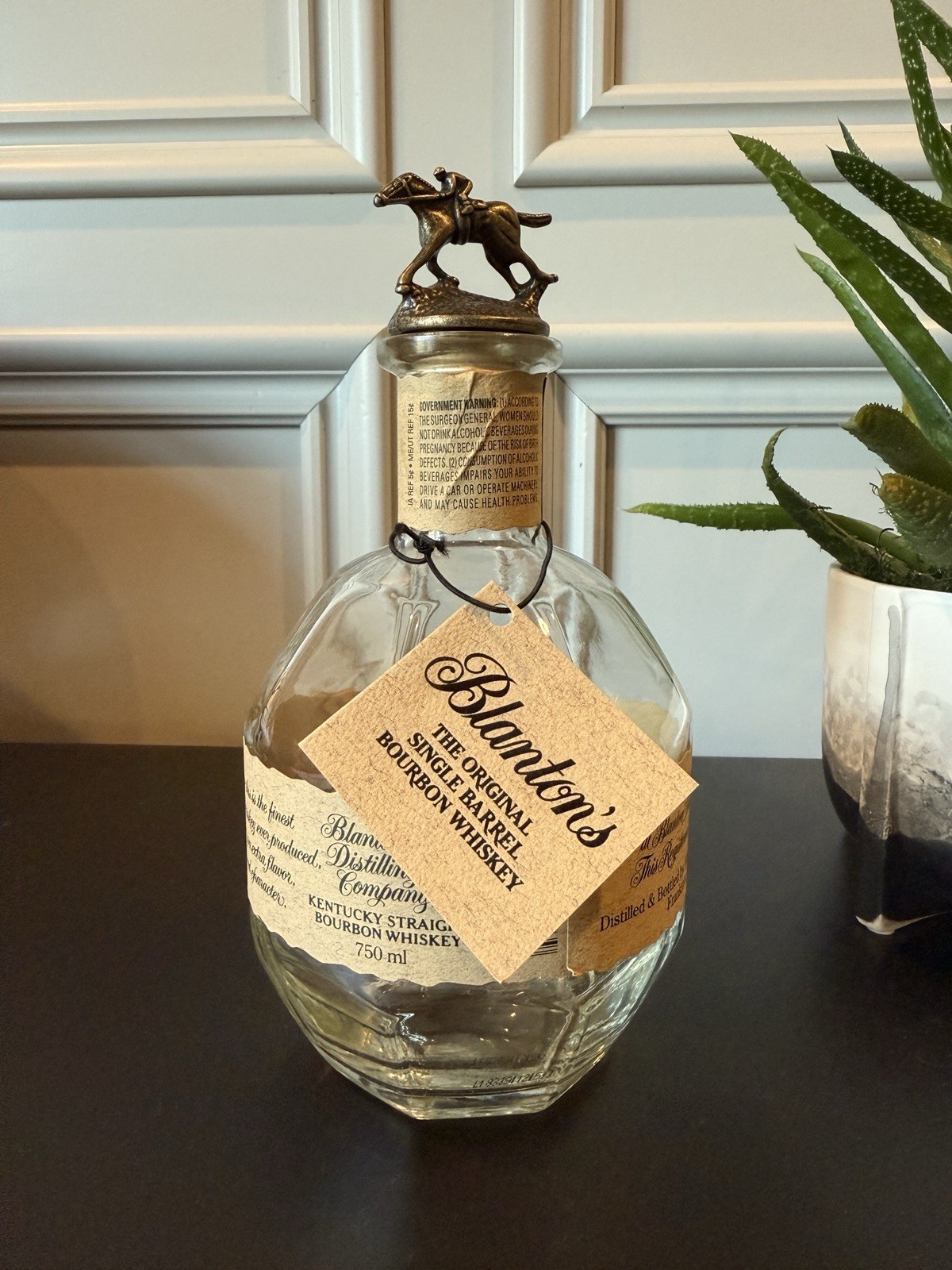 Empty Blanton’s Bourbon Whiskey Bottle 750 ml w/ Letter “A” Stopper Topper