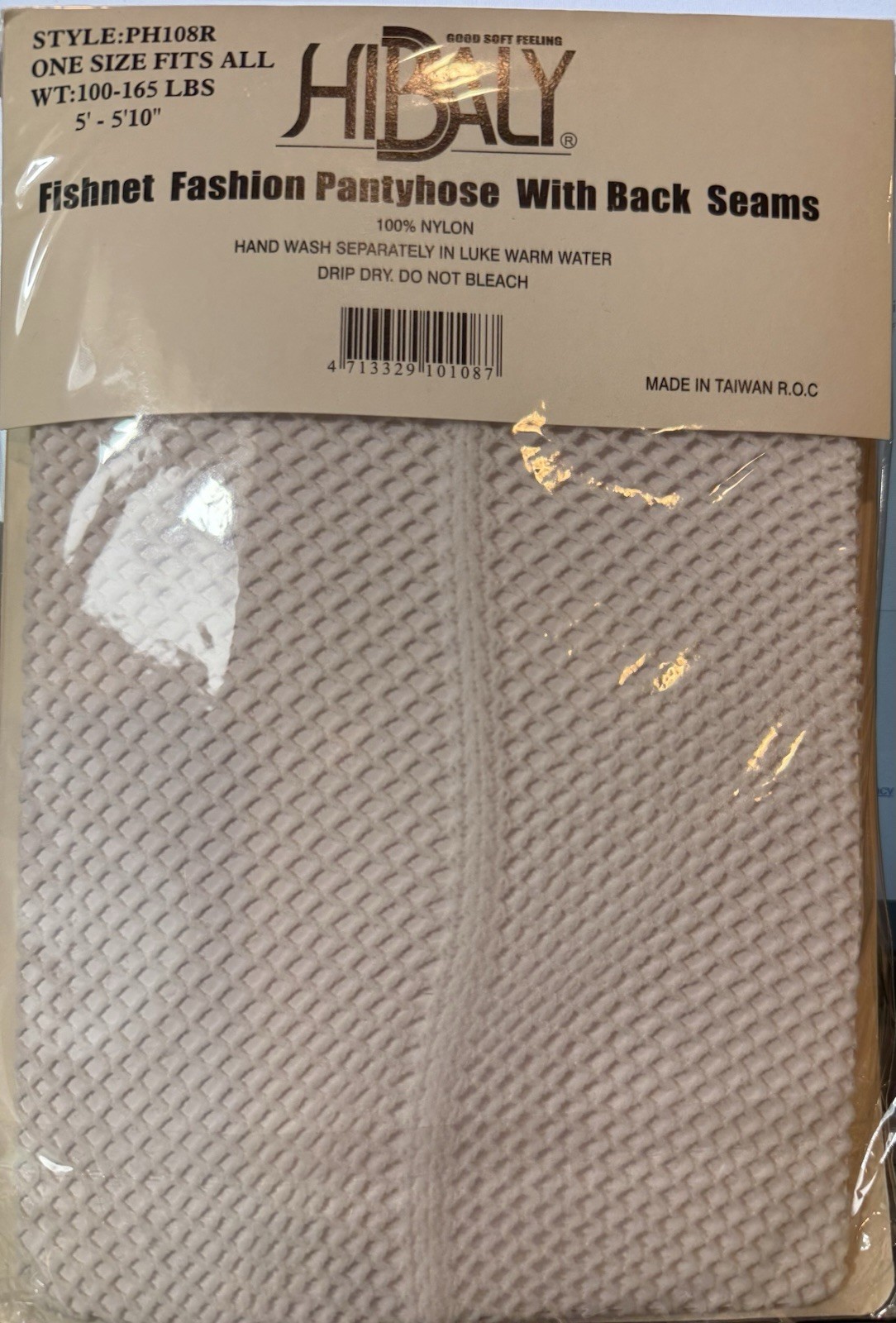 Hibaly Fishnet Pantyhose White with Backseam OS 5' - 5'10" 100-165 Lbs - A0123