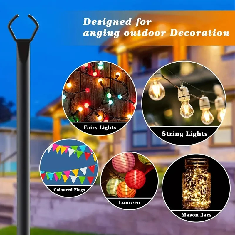 10Ft String Light Poles 4 Pack,Light Poles for Outside Lights,Outdoor with Fe...