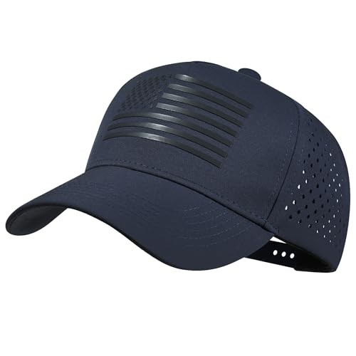 American Flag Trucker Hats, Waterproof Baseball Cap for Men Women, Navy/Black