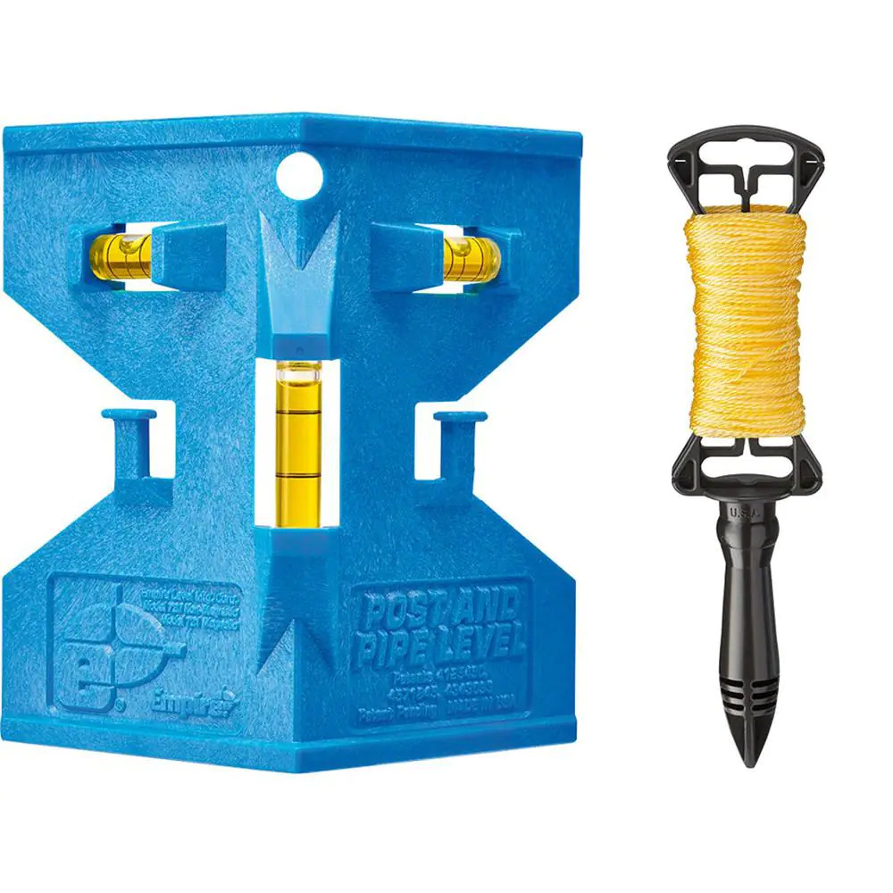Post Level Tool with Gold Twisted Line 2 Pack 5 in Plastic Plumb Fence Deck Pipe
