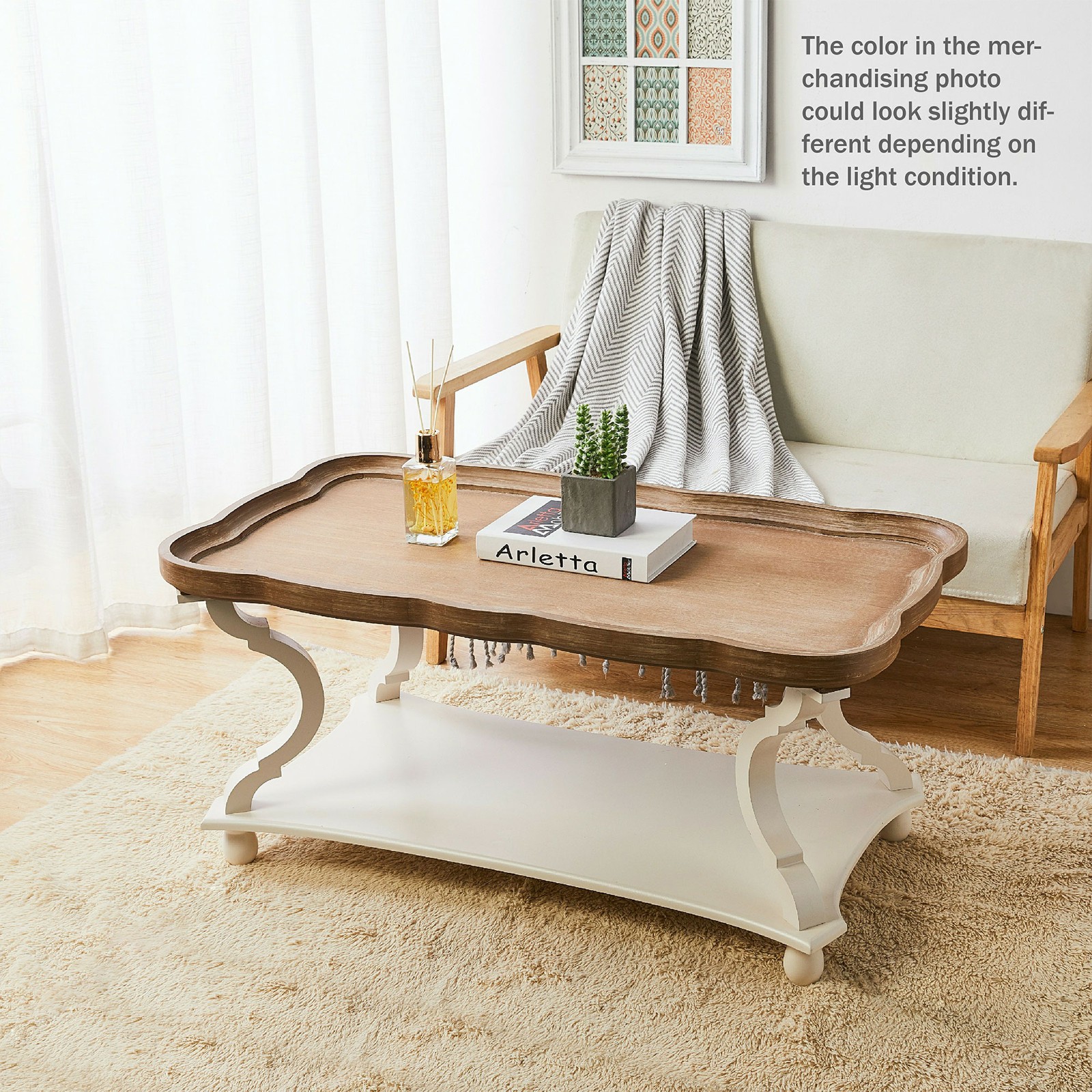 COZAYH Round Rustic Accent Table Wood Nightstand End Table, White (Open Box)