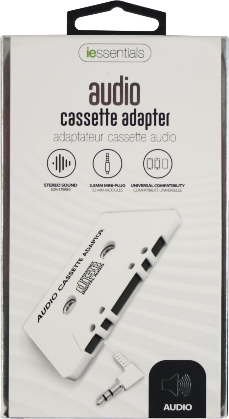 (1) White IEssentials Audio Cassette Adapter to 3.5mm Jack Music