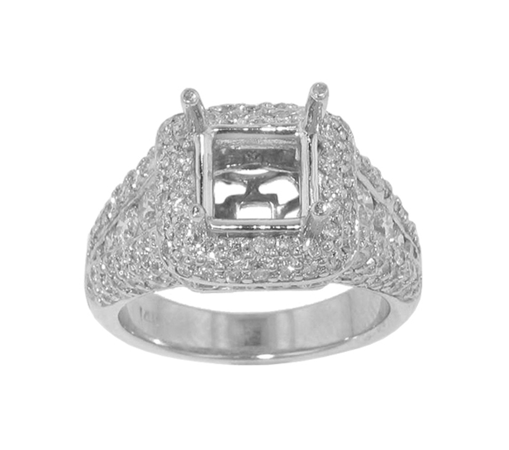 3.00 ct TW Ladies Round Cut Diamond Semi Mounting Ring 14 kt White Gold