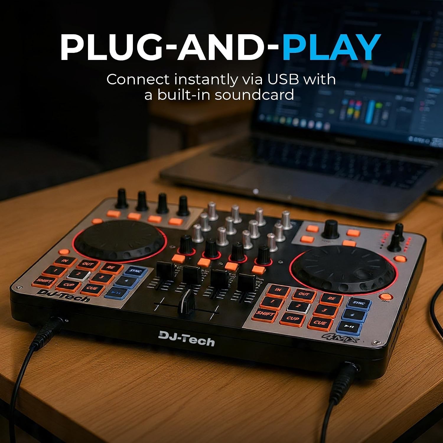 DJ Controller, USB MIDI 4-Deck Control with Integrated Soundcard, 4-Channel M...