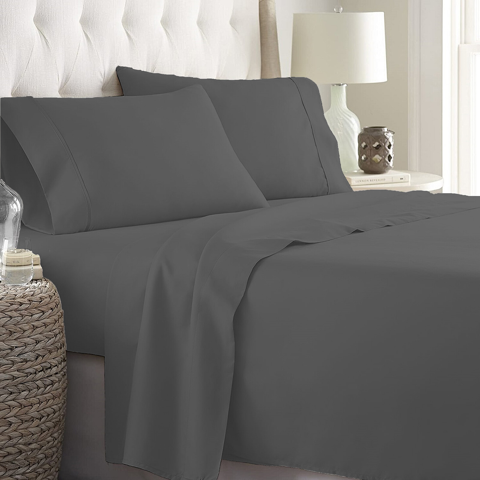 Extra Deep Pocket 4 PCs Sheet Set 1200 Count 100% Cotton Gray Solid