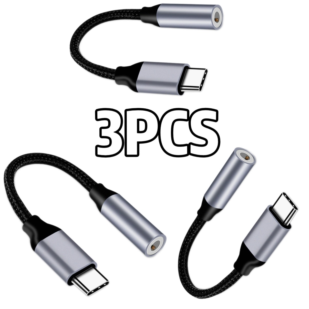 3X USB-C Type C to 3.5mm 1/8" Aux Audio Jack Active DAC Headphone Adapter Cable