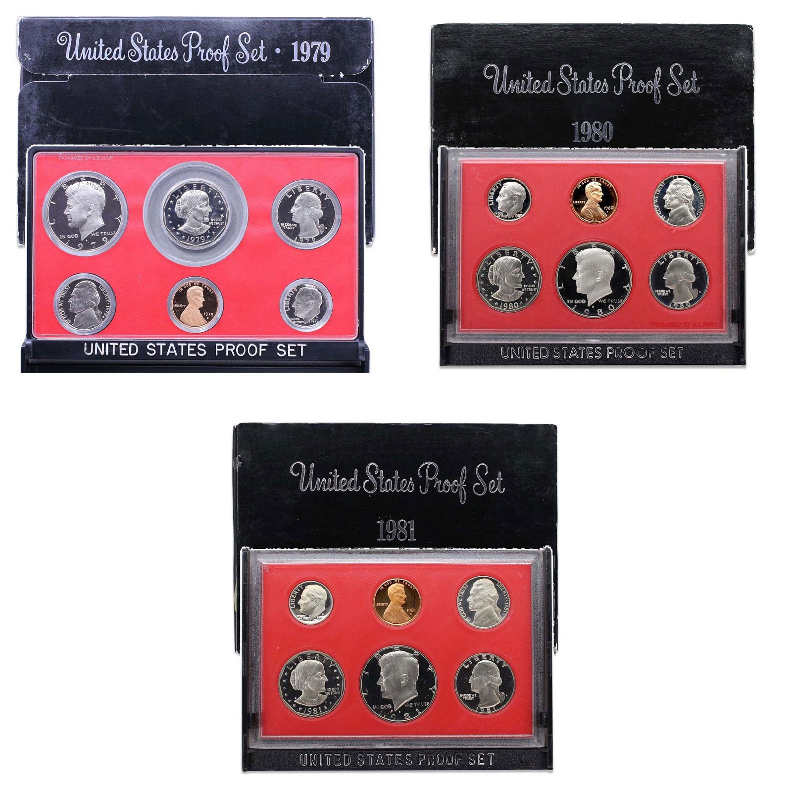 1979-1981 Proof Set Run Original Box CN-Clad 3 Sets 18 Coins US Mint