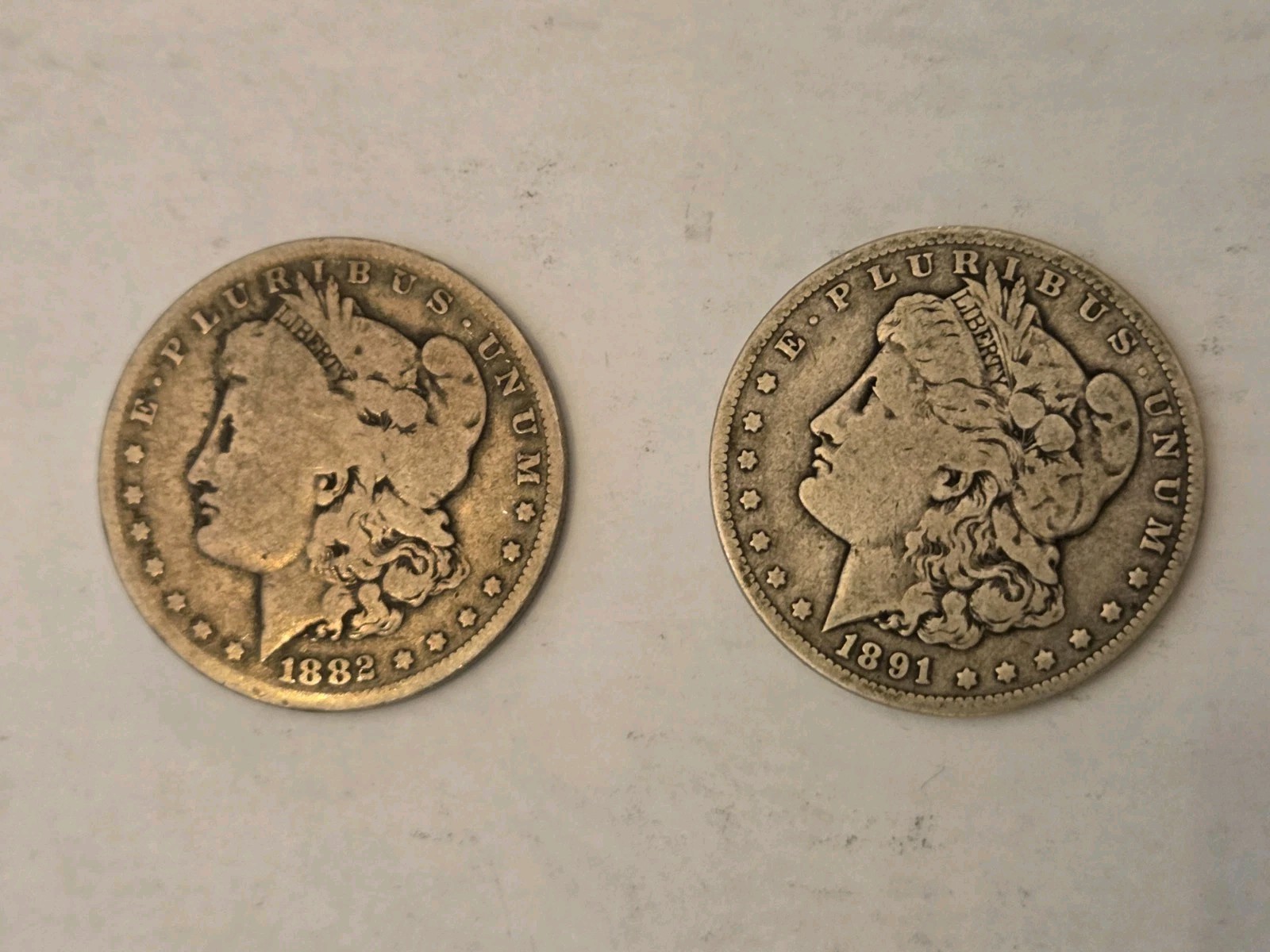 1882 O & 1891 O Silver Morgan Dollar Coins