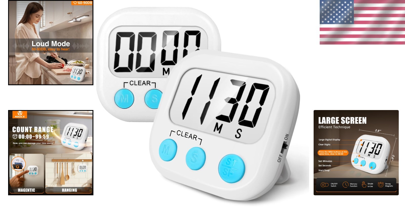 Effortless Cooking Timing - 2 Digital Timers with Big Buttons & Memory Feature