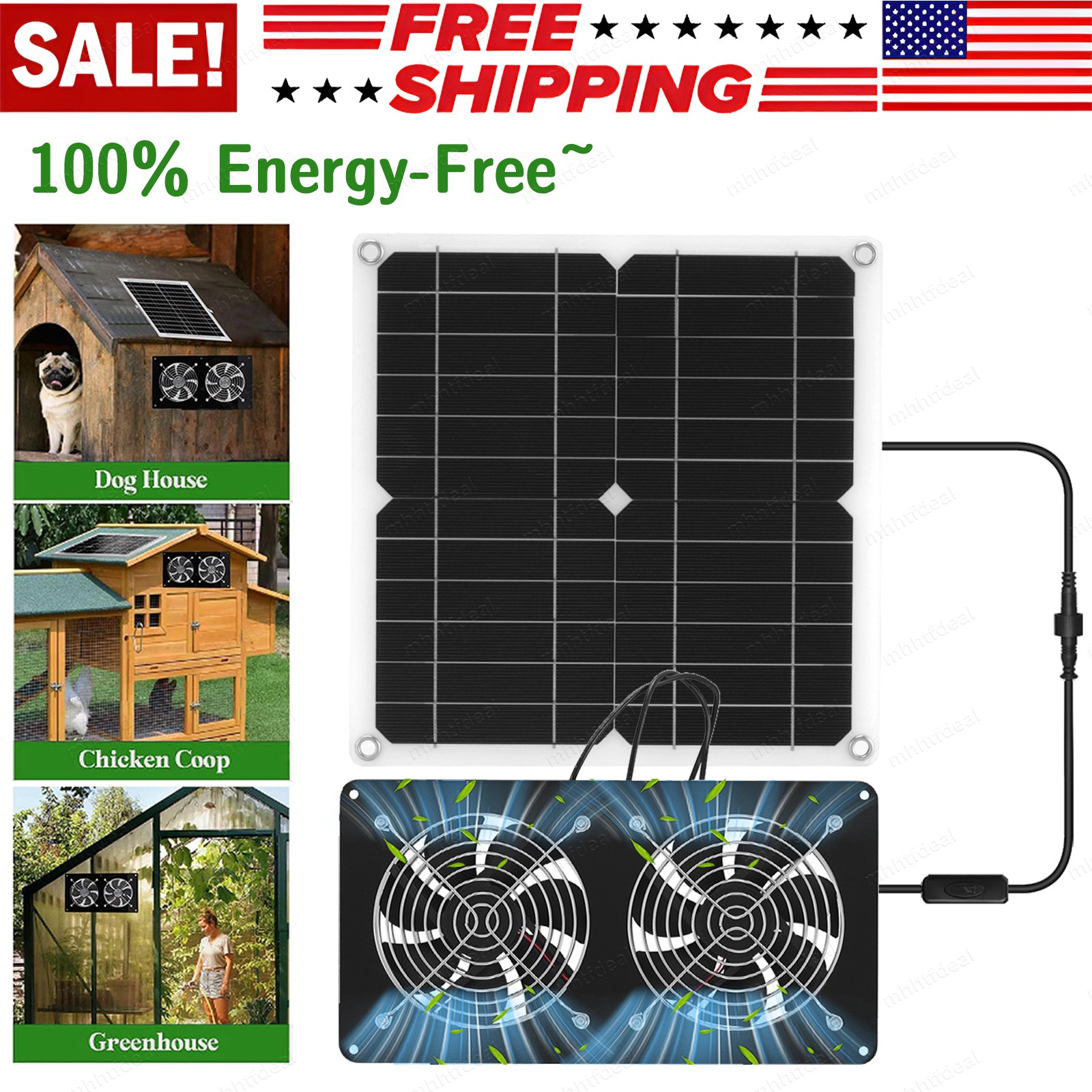 15W Solar Powered Fan Waterproof Exhaust Fan for Shed, Greenhouse, Chicken Coop