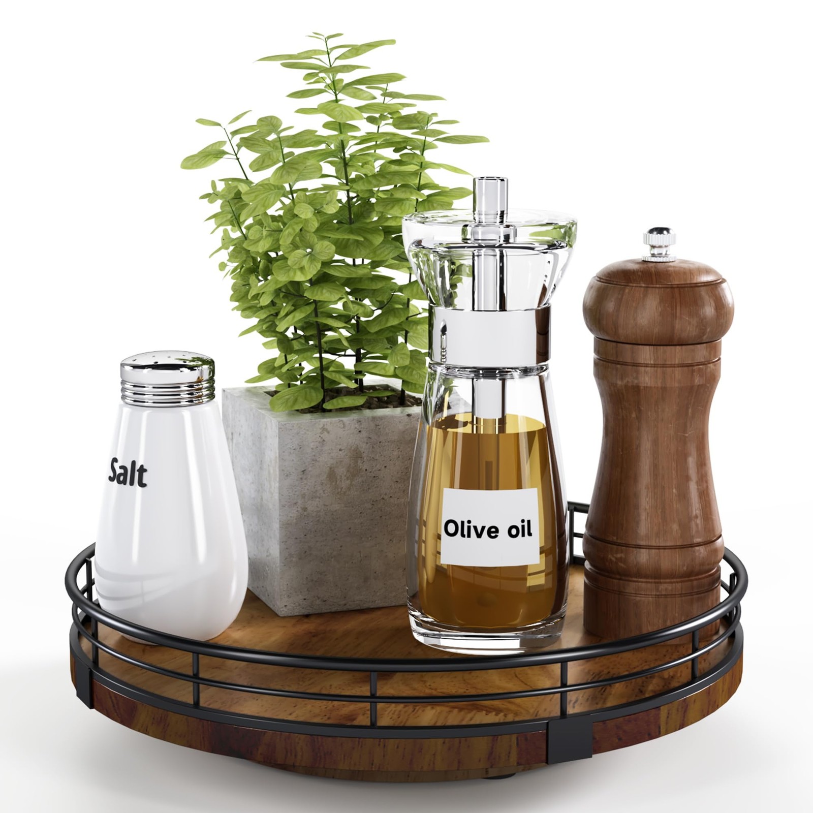 Farmhouse Oak 9" Lazy Susan Turntable Organizer for Cabinet, Round Wooden Laz...