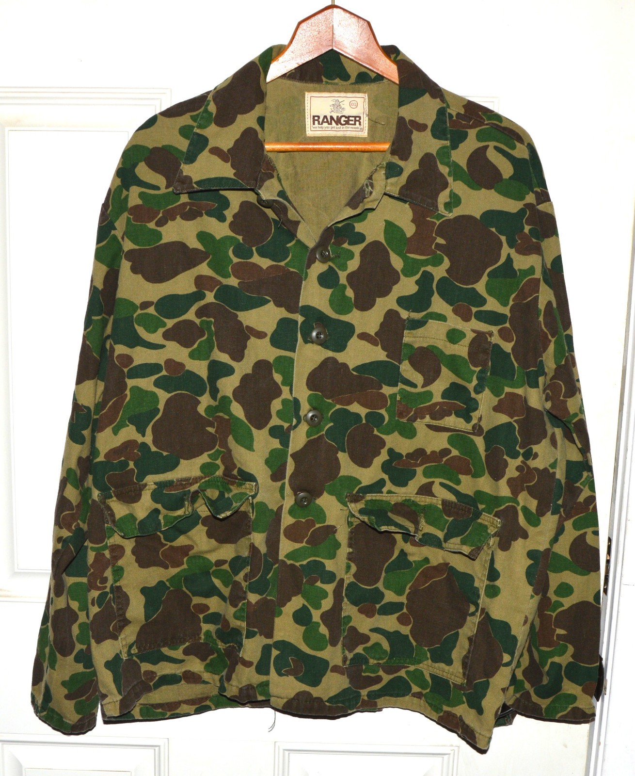 Vintage Ranger Camo Hunting Jacket Lightweight Canvas Button Up Men's XXL