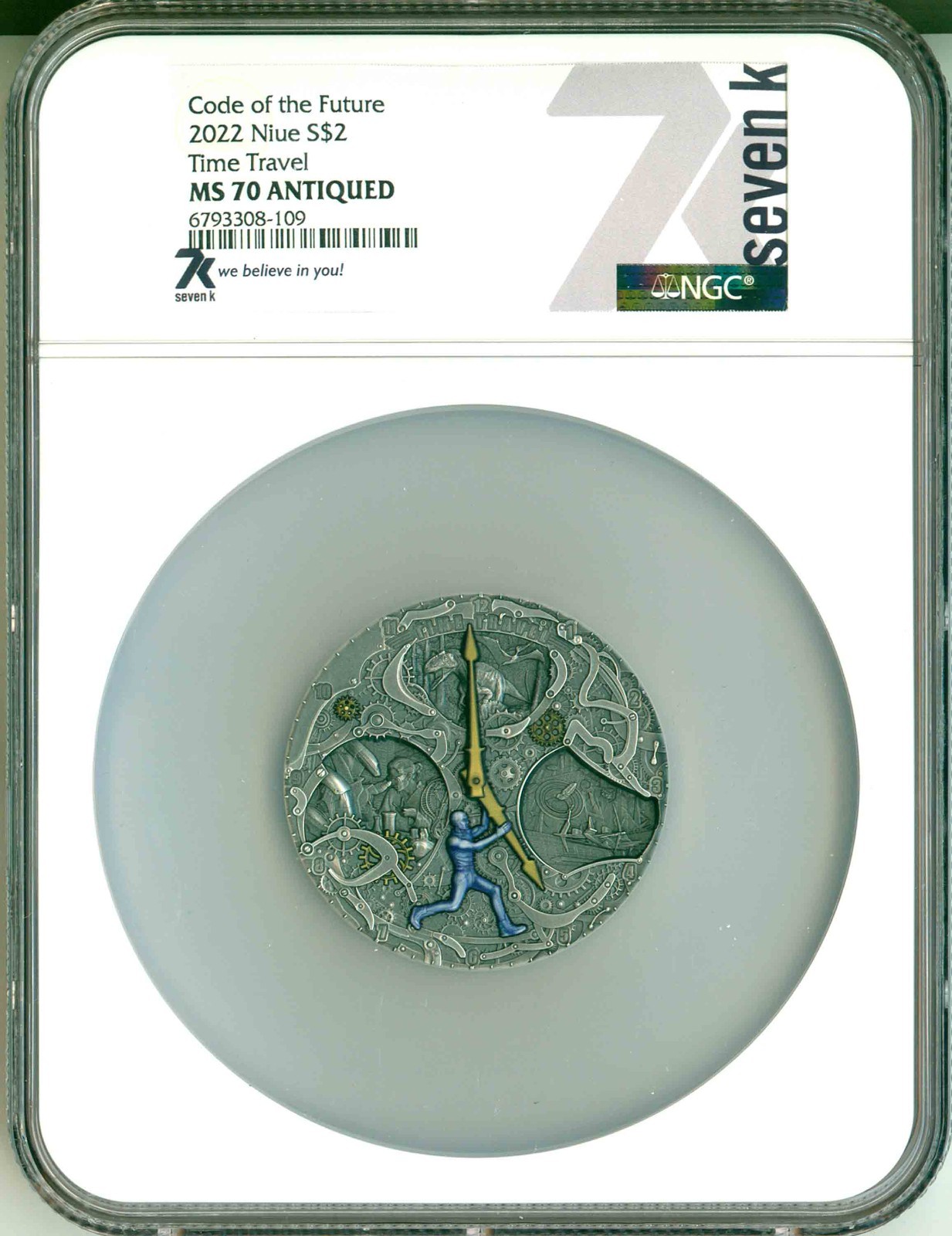 2022 Niue S$5 Code Of The Future Time Travel 2 Oz High Relief NGC MS70 Antiqued