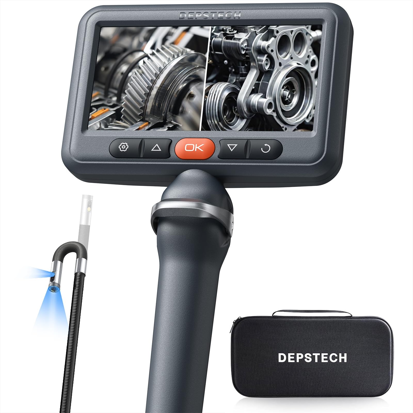 DEPSTECH Dual Lens Borescope Camera with Light, Two-Way Articulating Borescop...