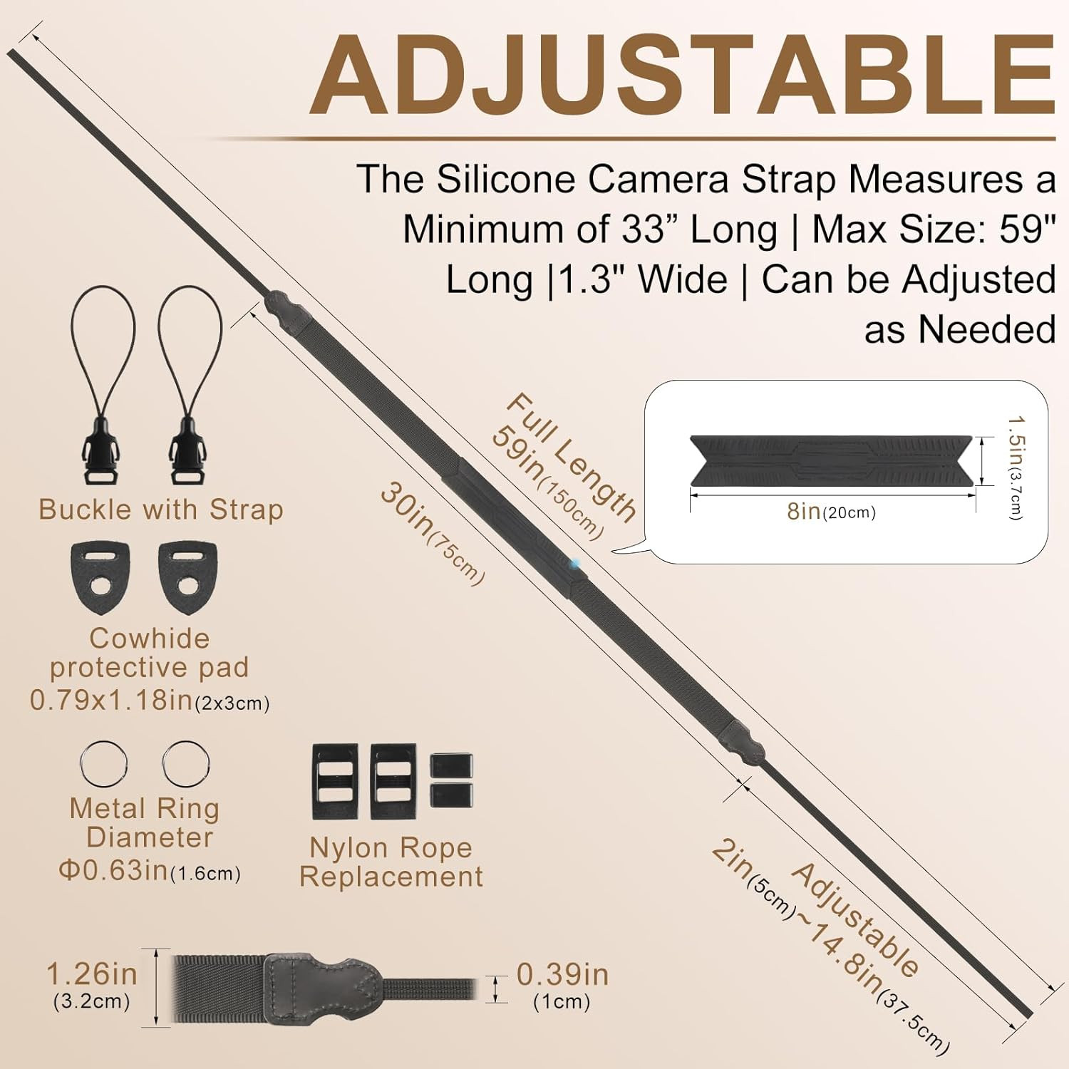 Neck Strap Silicone Camera Straps - Padded Camera Strap, 1.5" Wide Adjustable Ny