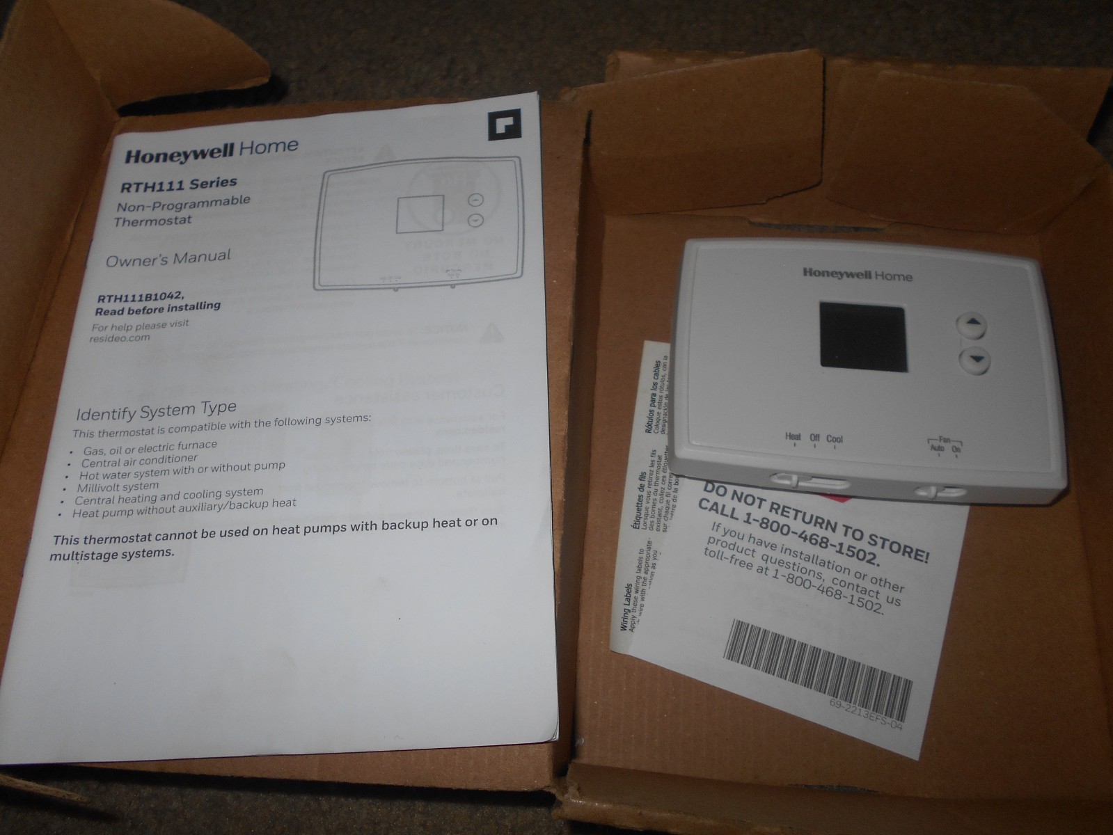 HONEYWELL HOME RTH111B NON-PROGRAMMABLE SINGLE STAGE THERMOSTAT No Screws