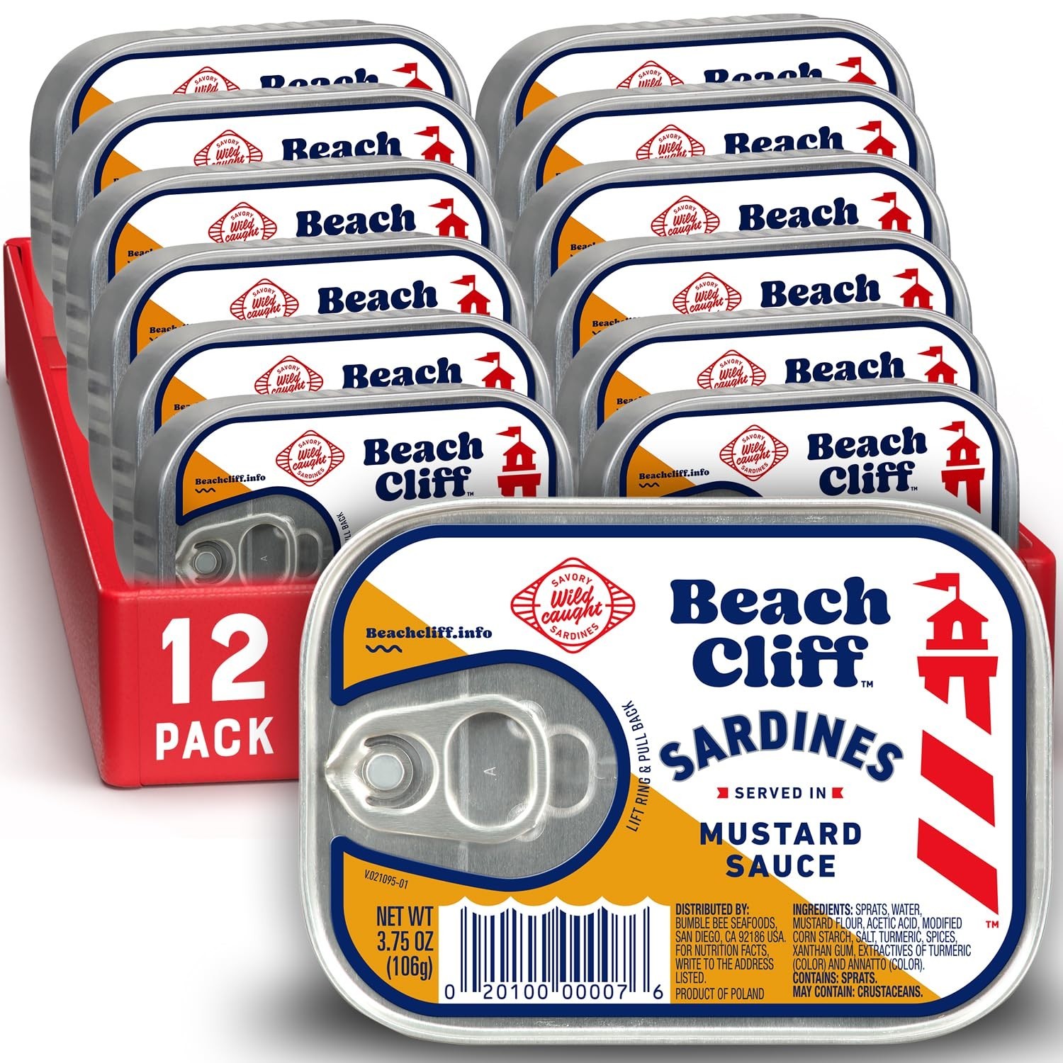 Wild Caught Sardines in Mustard Sauce, 3.75 Oz Can (Pack of 12) - 18G Protein pe